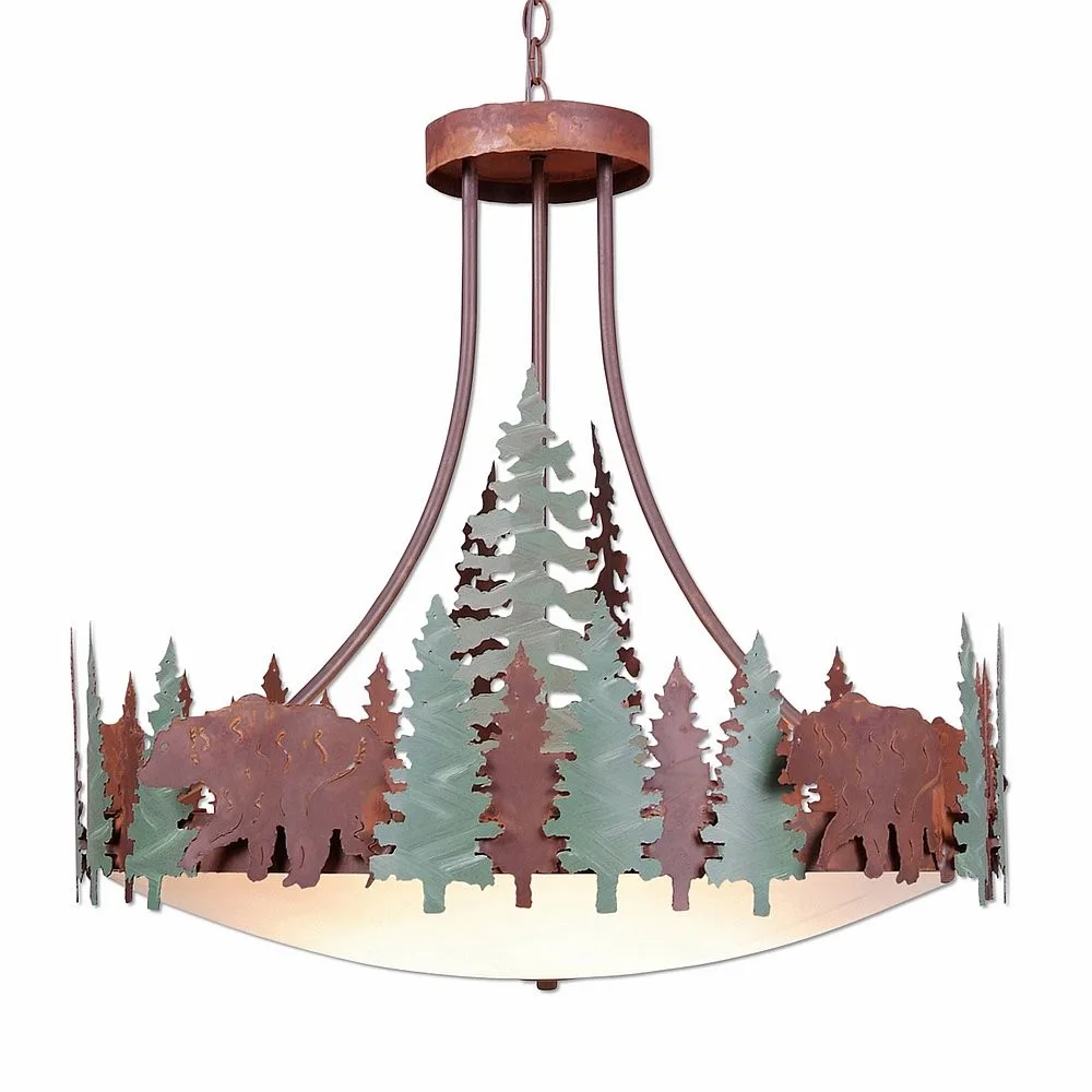 Crestline-Bear Seven Light Chandelier in Pine Green/Rust Patina