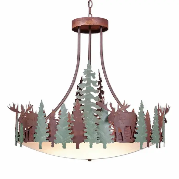 Crestline-Moose Seven Light Chandelier in Pine Green/Rust Patina