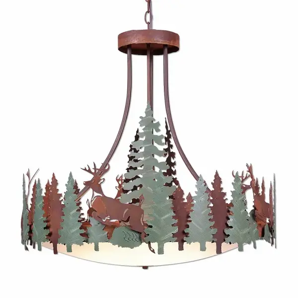 Crestline-Deer Seven Light Chandelier in Pine Green/Rust Patina