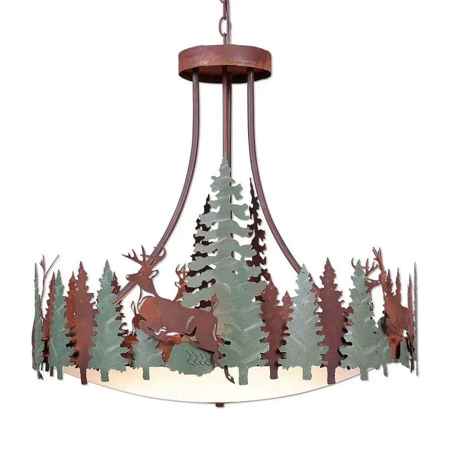 Crestline-Deer Seven Light Chandelier in Pine Green/Rust Patina