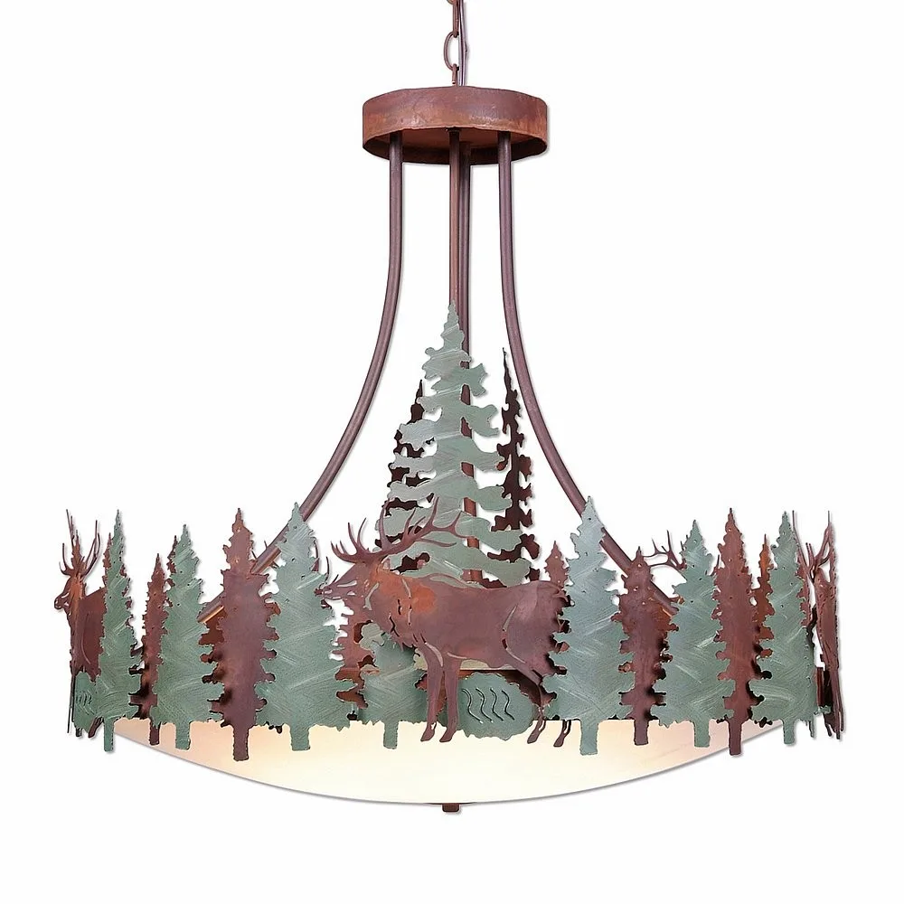 Crestline-Elk Seven Light Chandelier in Pine Green/Rust Patina