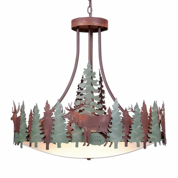 Crestline-Elk Seven Light Chandelier in Pine Green/Rust Patina