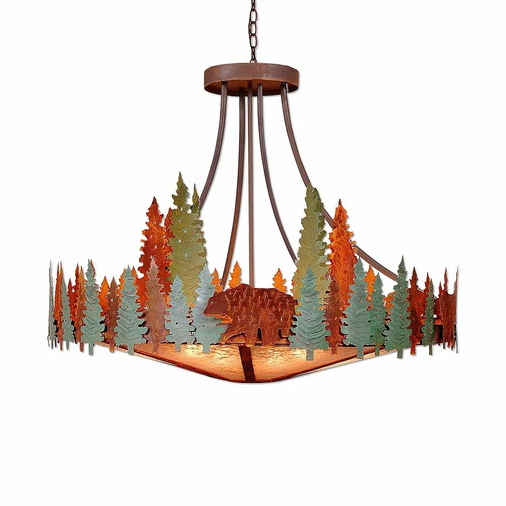 Crestline-Bear 17 Light Chandelier in Pine Tree Green-Rust Patina