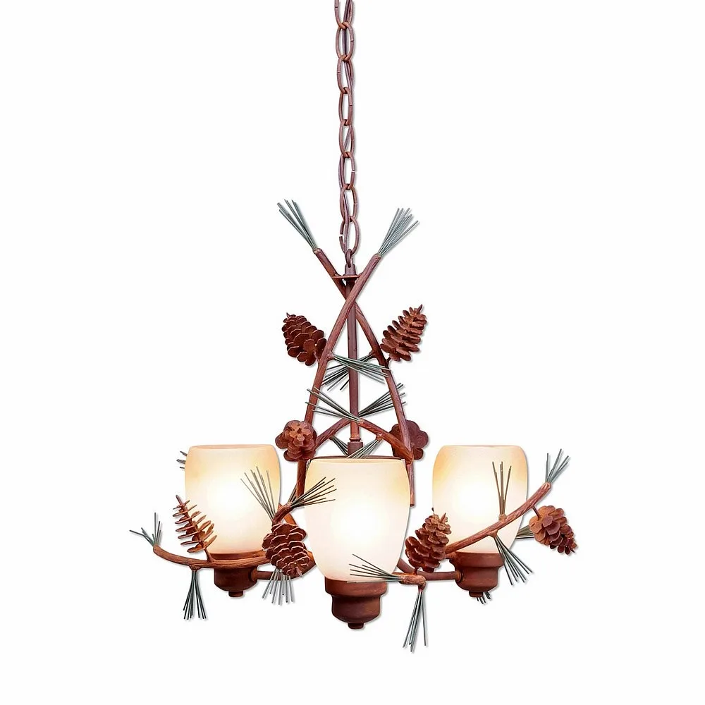 Sienna-Pine Cone Three Light Chandelier in Pine Tree Green-Rust Patina