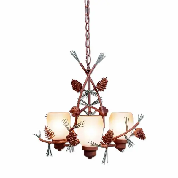 Sienna Pine Cone 3-Light Chandelier in Pine Tree Green with Rust Patina