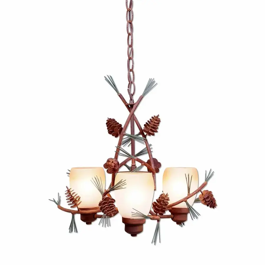 Sienna Pine Cone 3-Light Chandelier in Pine Tree Green with Rust Patina