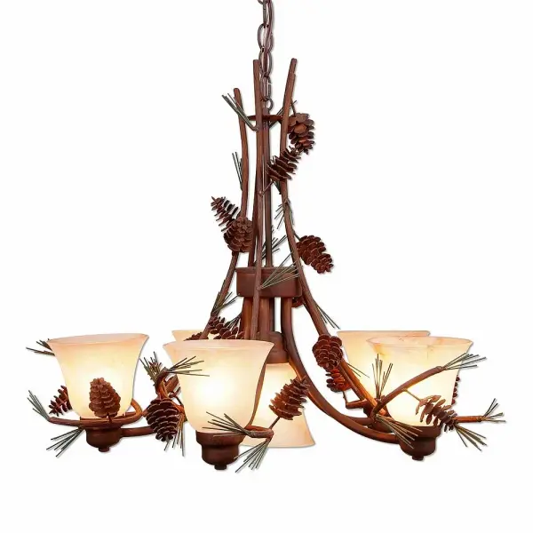 Sienna Pine Cone 5-Light Chandelier in Pine Tree Green with Rust Patina