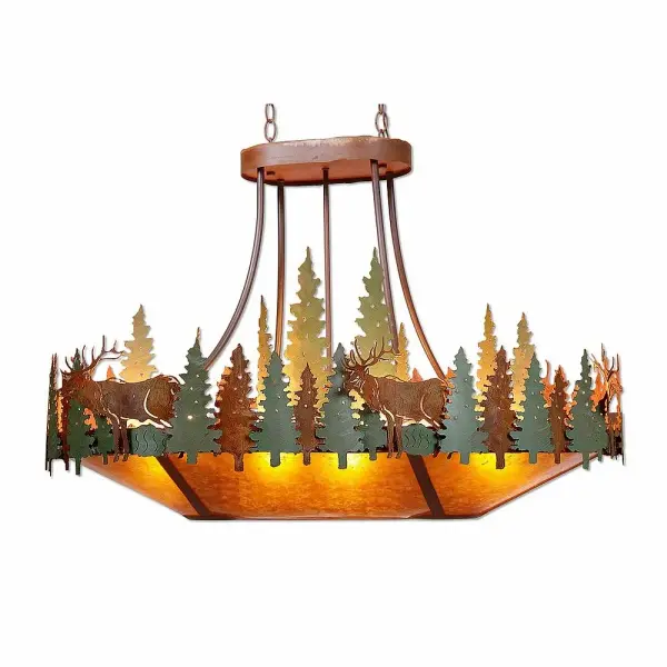 Crestline-Elk Ten Light Oval Chandelier in Pine Tree Green with Rust Patina