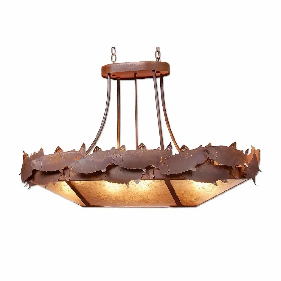 Crestline Salmon Ten Light Chandelier in Rust Patina