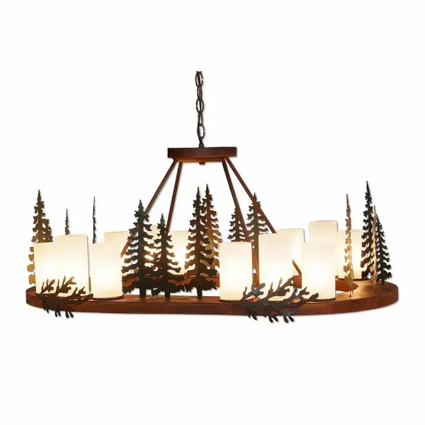 Wisley-Cedar Tree 12-Light Chandelier in Cedar Green/Rust Patina