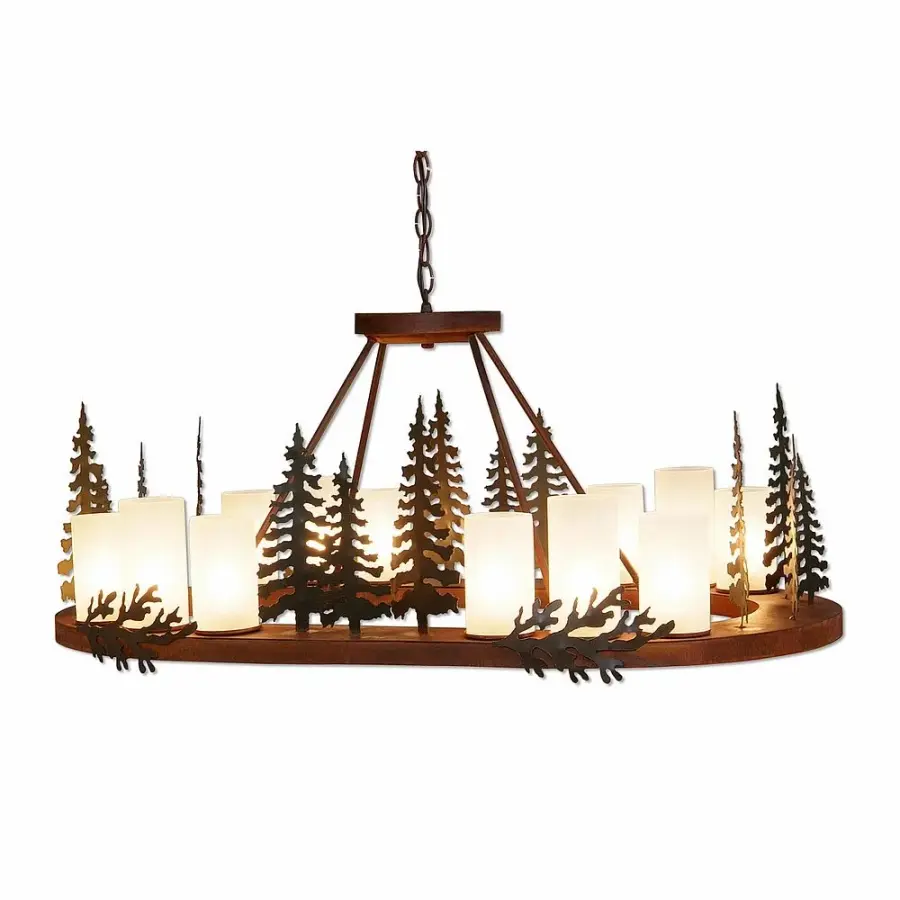 Wisley-Cedar Tree 12-Light Chandelier in Cedar Green/Rust Patina