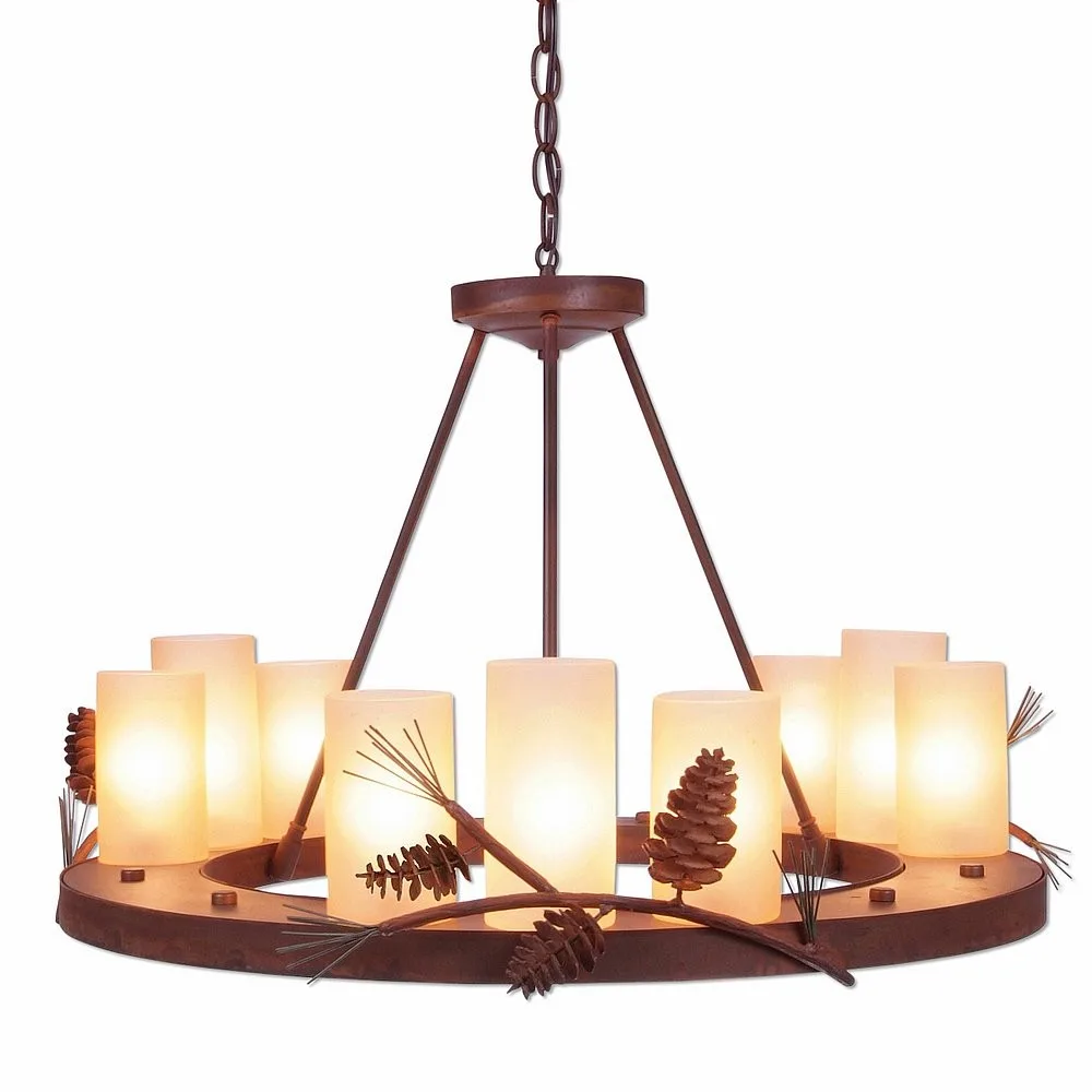 Wisley-Pine Cone Nine Light Chandelier in Pine Green/Rust Patina
