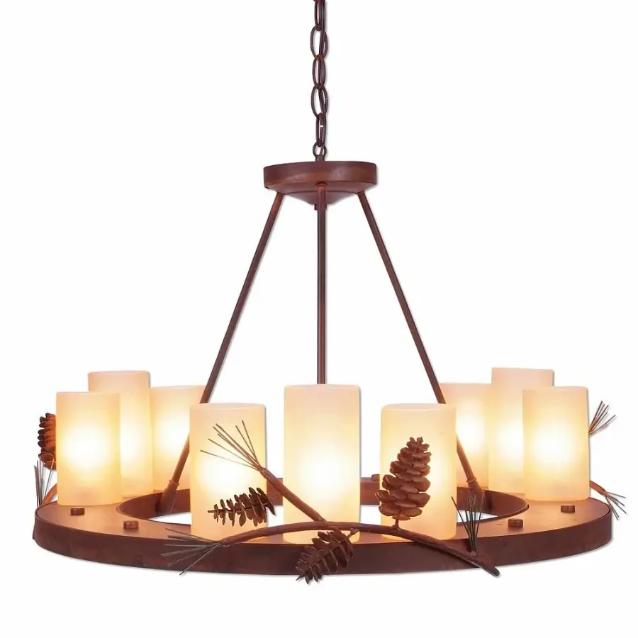 Wisley Pine Cone 9-Light Chandelier in Pine Green with Rust Patina