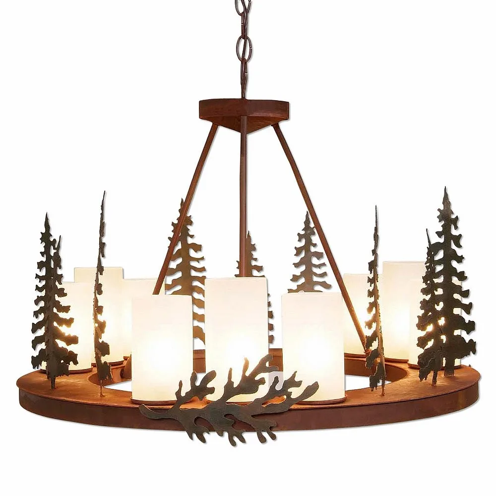 Wisley-Cedar Tree Nine Light Chandelier in Cedar Green/Rust Patina