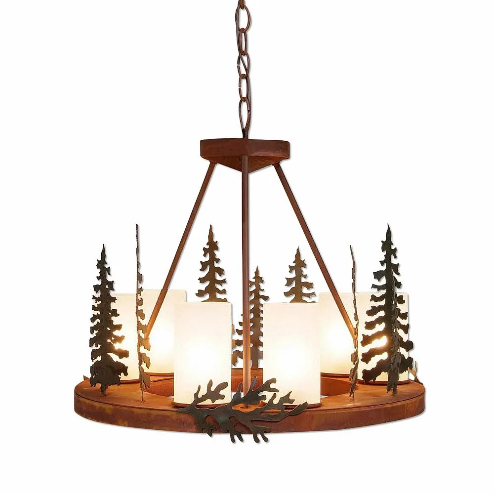 Wisley-Cedar Tree Six Light Chandelier in Cedar Green/Rust Patina