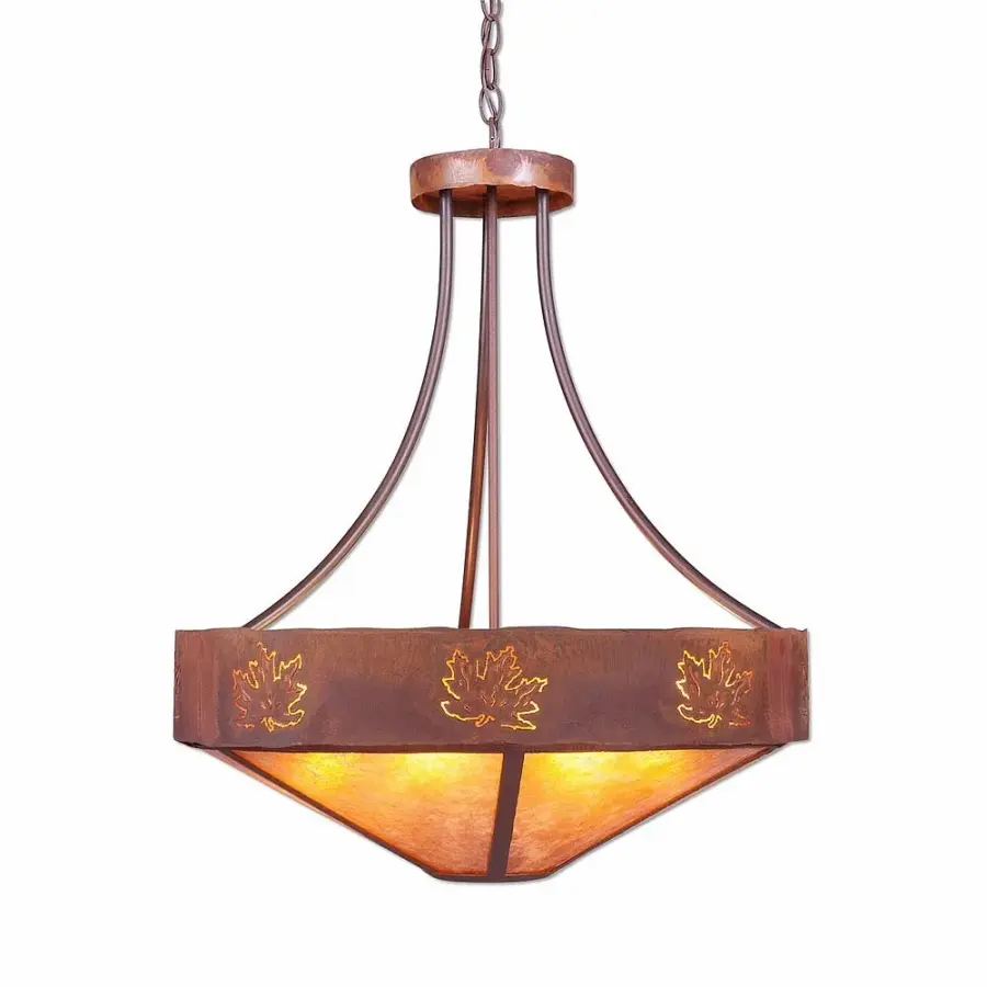 Ridgemont Maple Cutout Seven Light Chandelier in Rust Patina