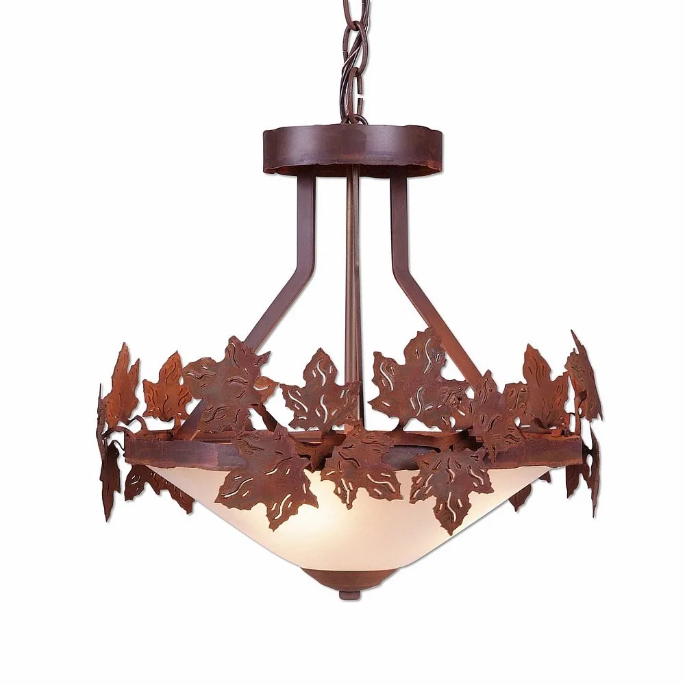Wisley-Maple Leaf Rust Patina Three Light Chandelier in Rust Patina