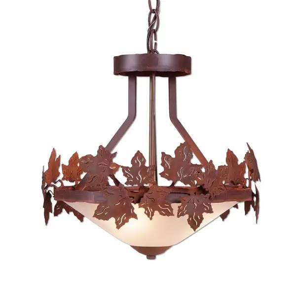 Wisley Maple Leaf Three Light Chandelier in Rust Patina