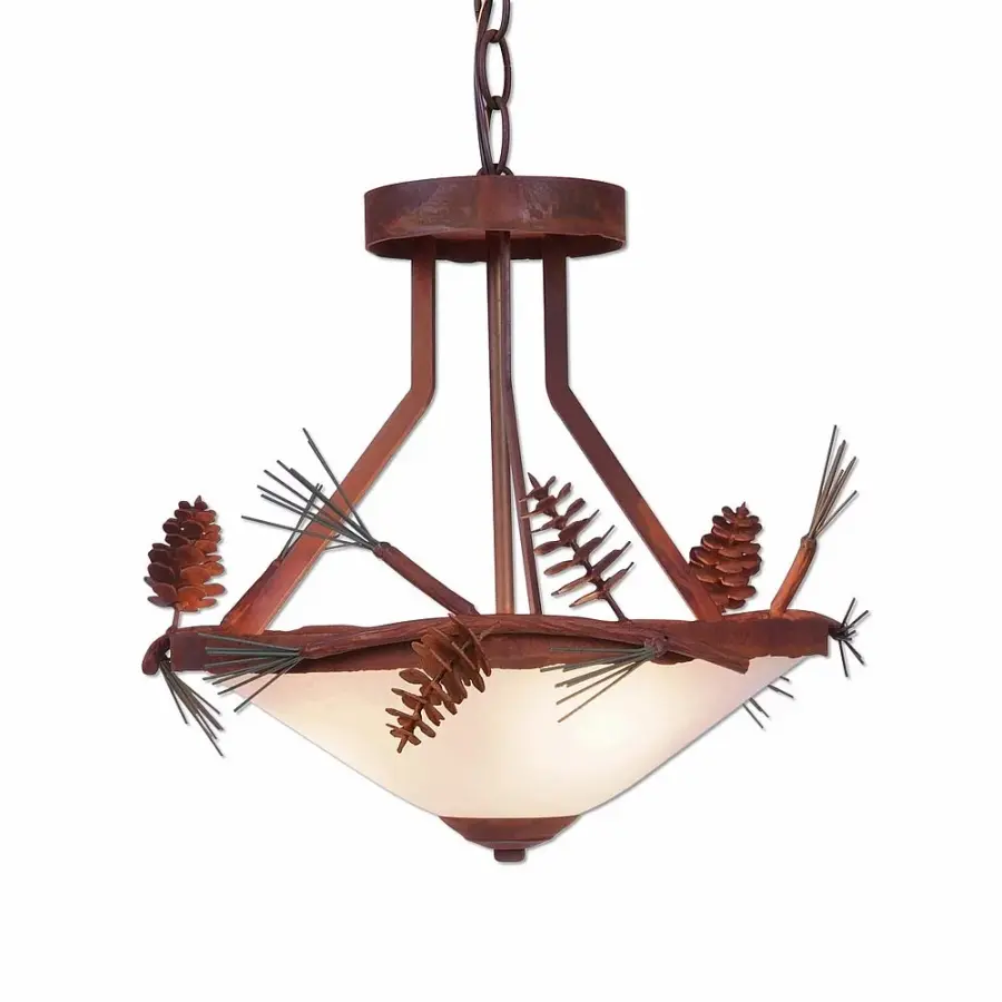 Wisley Pine Cone Three Light Chandelier in Pine Green/Rust Patina