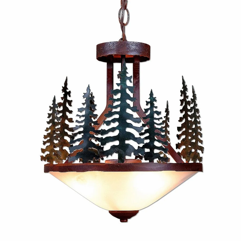 Wisley-Cedar Tree Three Light Chandelier in Cedar Green/Rust Patina