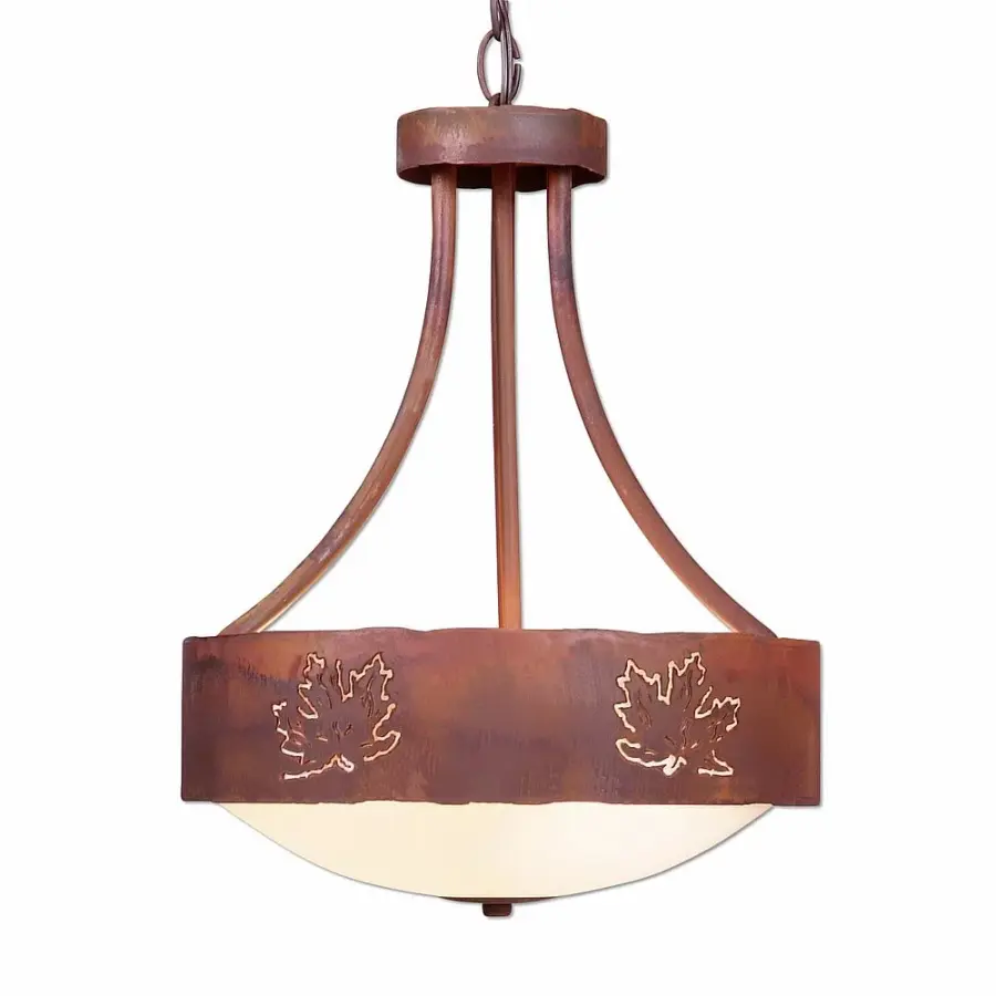 Ridgemont Maple Cutout Three Light Chandelier in Rust Patina