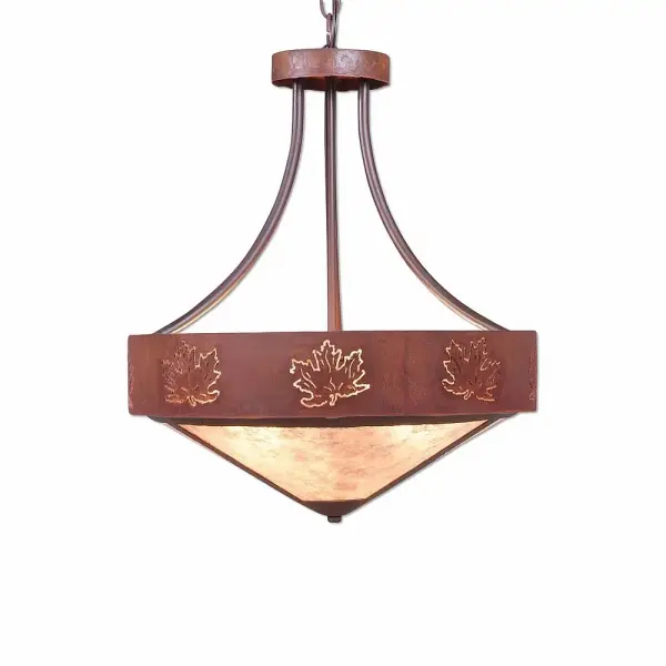 Ridgemont Maple Cutout Three Light Chandelier in Rust Patina