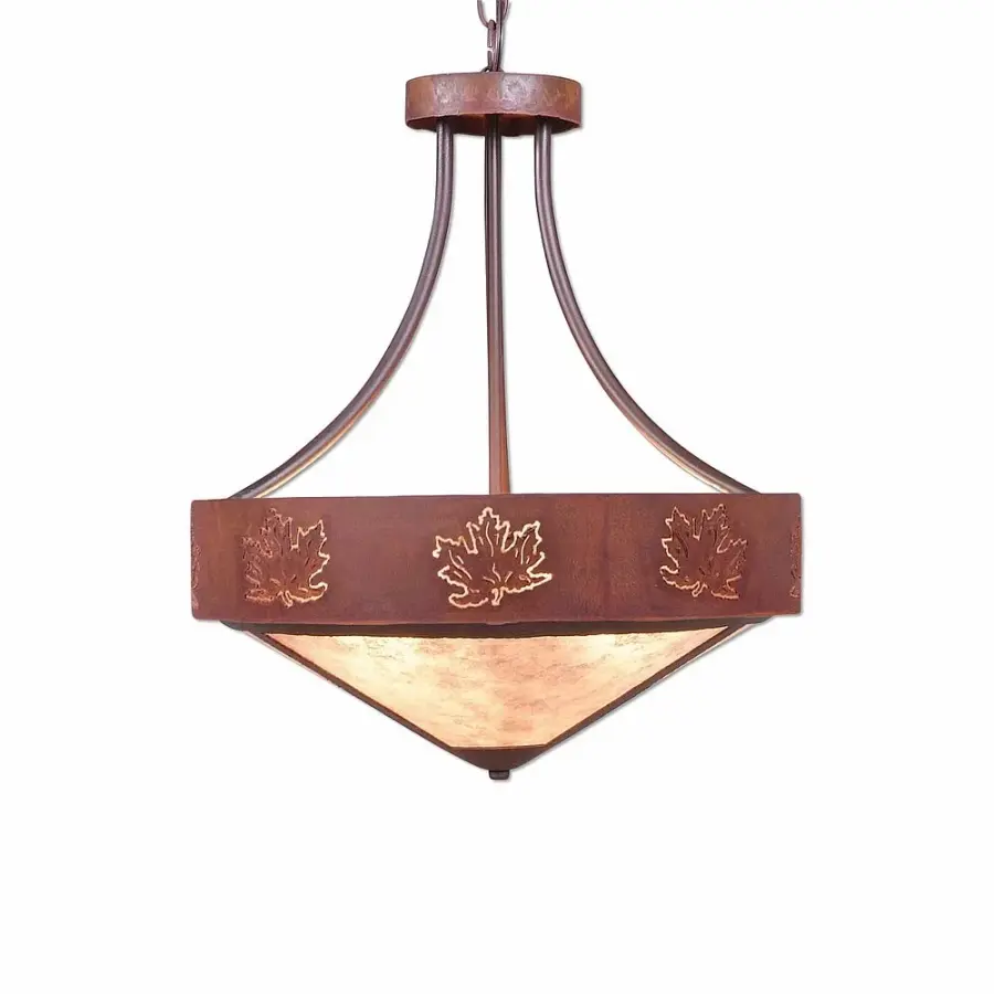 Ridgemont Maple Cutout Three Light Chandelier in Rust Patina