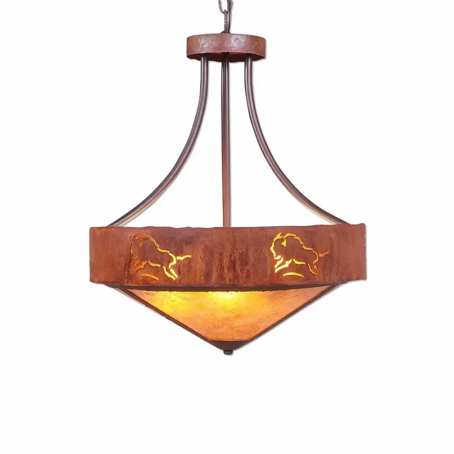 Ridgemont Bison Three Light Chandelier in Rust Patina