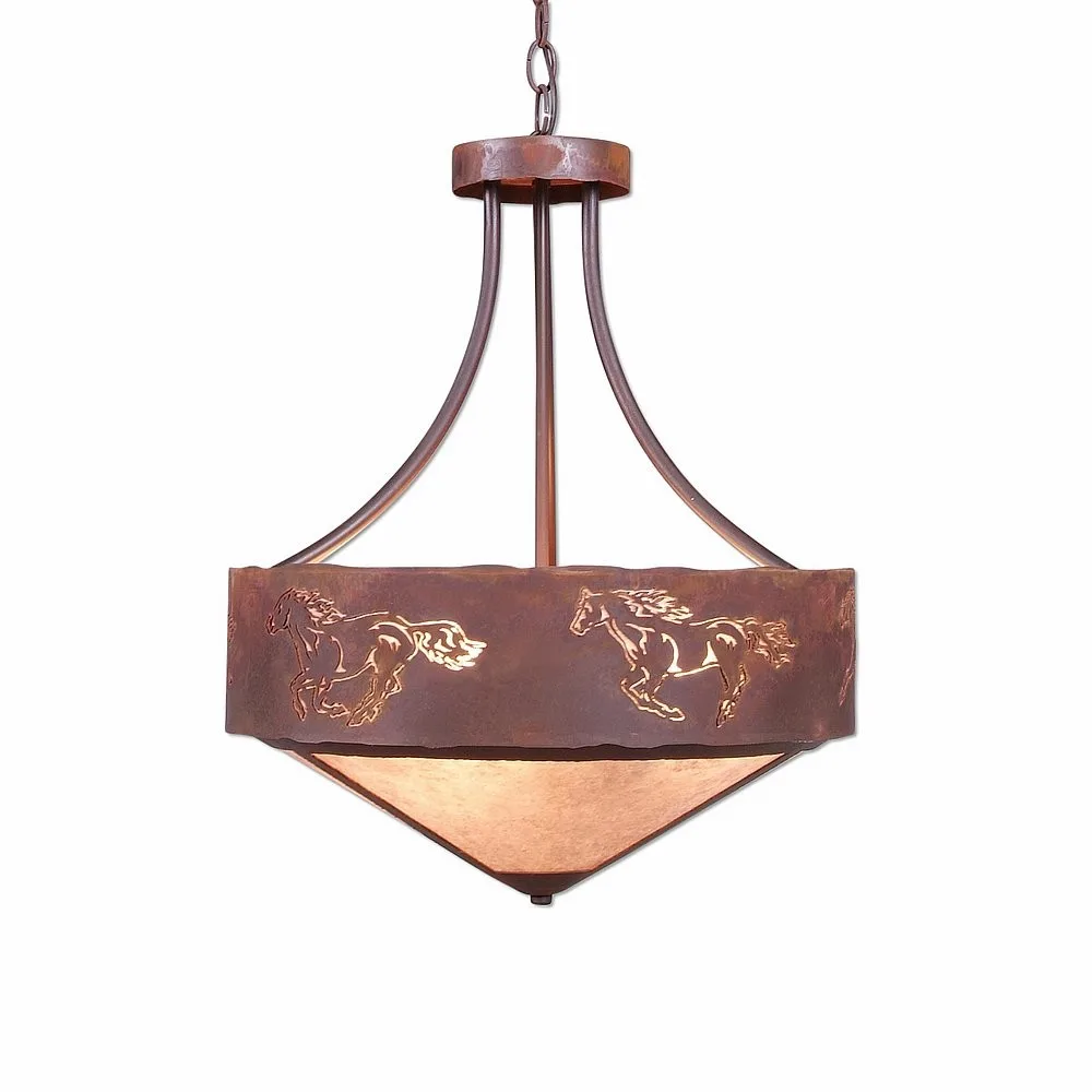 Ridgemont-Horse Cutout Three Light Chandelier in Rust Patina