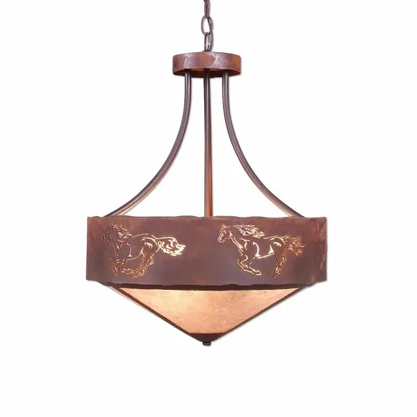 Ridgemont Horse Cutout Three Light Chandelier in Rust Patina