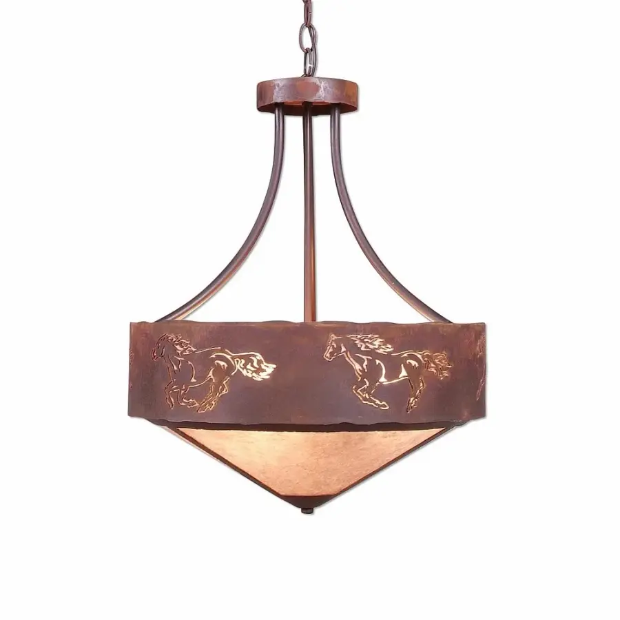 Ridgemont Horse Cutout Three Light Chandelier in Rust Patina