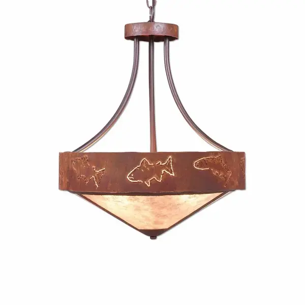 Ridgemont Fish Cutout Three Light Chandelier in Rust Patina