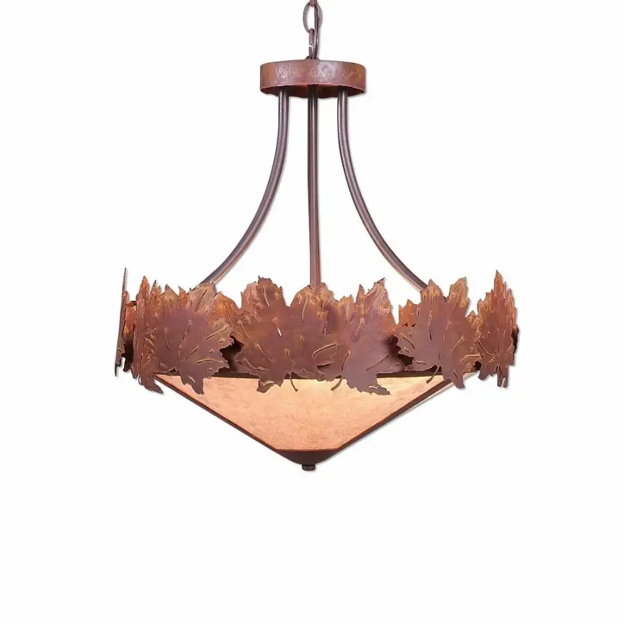 Crestline Maple Leaf Three Light Chandelier in Rust Patina