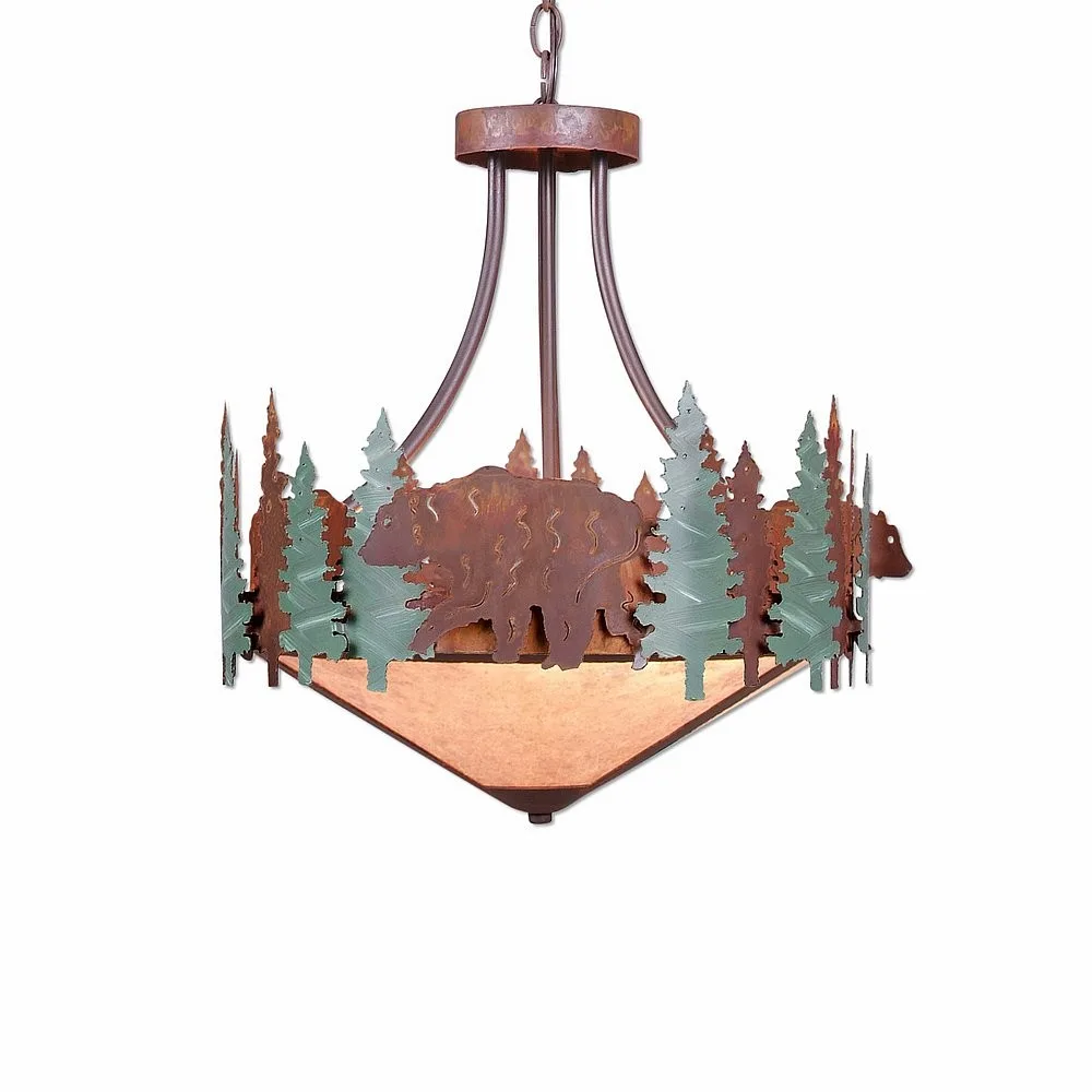 Crestline-Bear Three Light Chandelier in Pine Green/Rust Patina