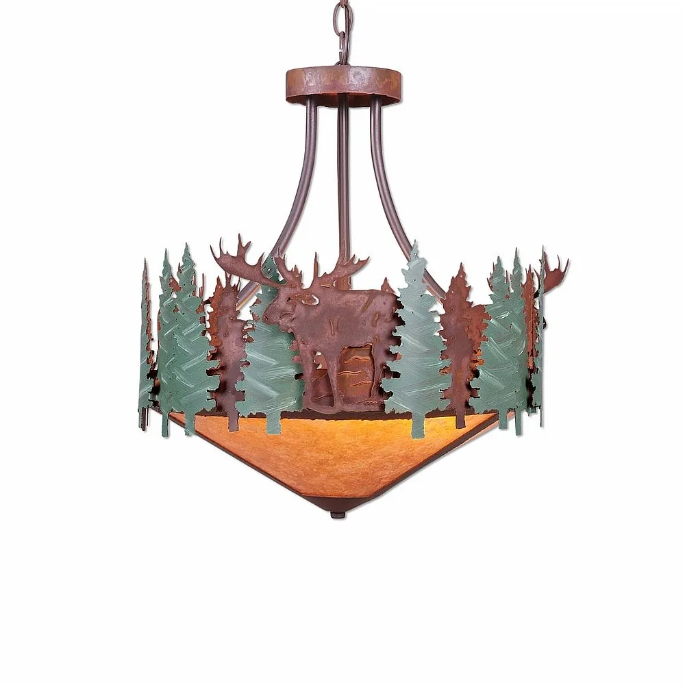 Crestline-Moose Three Light Chandelier in Pine Green/Rust Patina