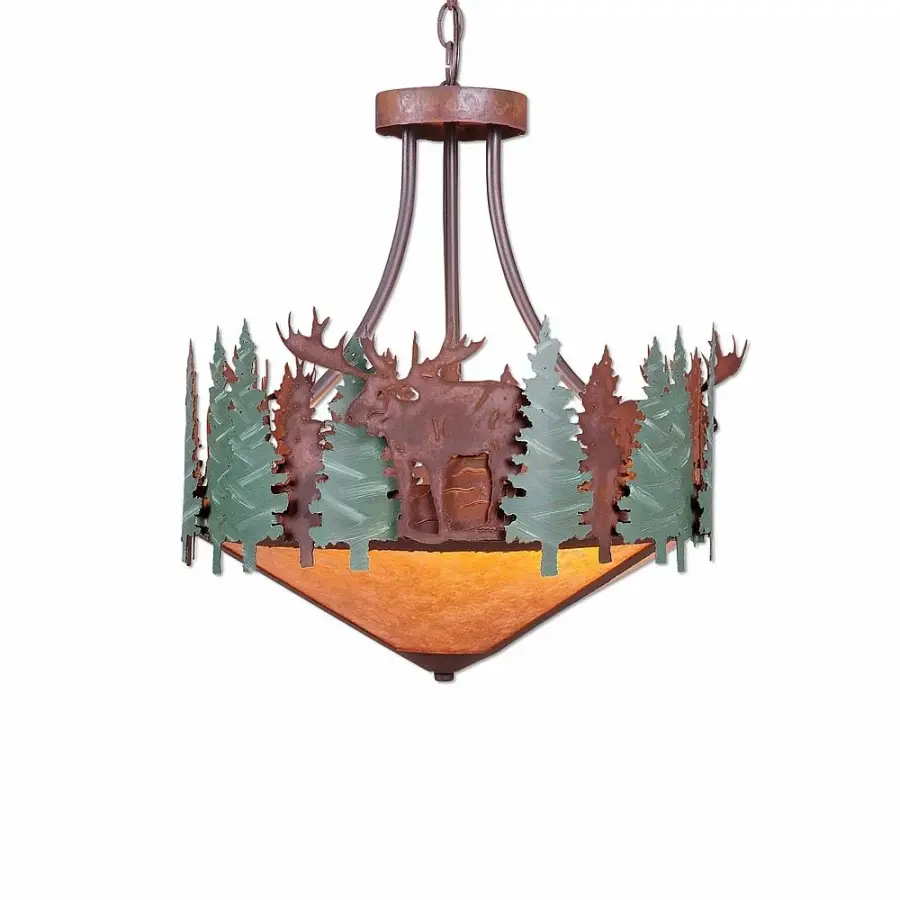 Crestline-Moose Three Light Chandelier in Pine Green/Rust Patina