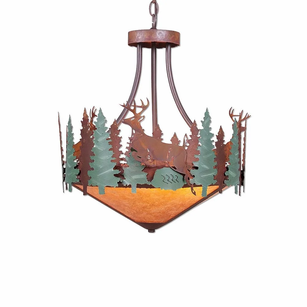 Crestline-Deer Three Light Chandelier in Pine Green/Rust Patina
