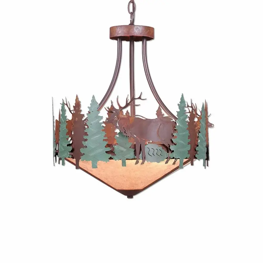 Crestline-Elk Three Light Chandelier in Pine Green/Rust Patina