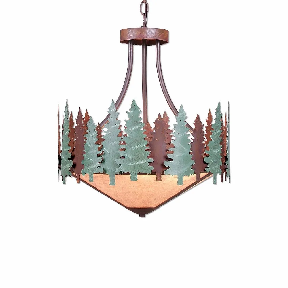 Crestline-Pine Tree Three Light Chandelier in Pine Green/Rust Patina