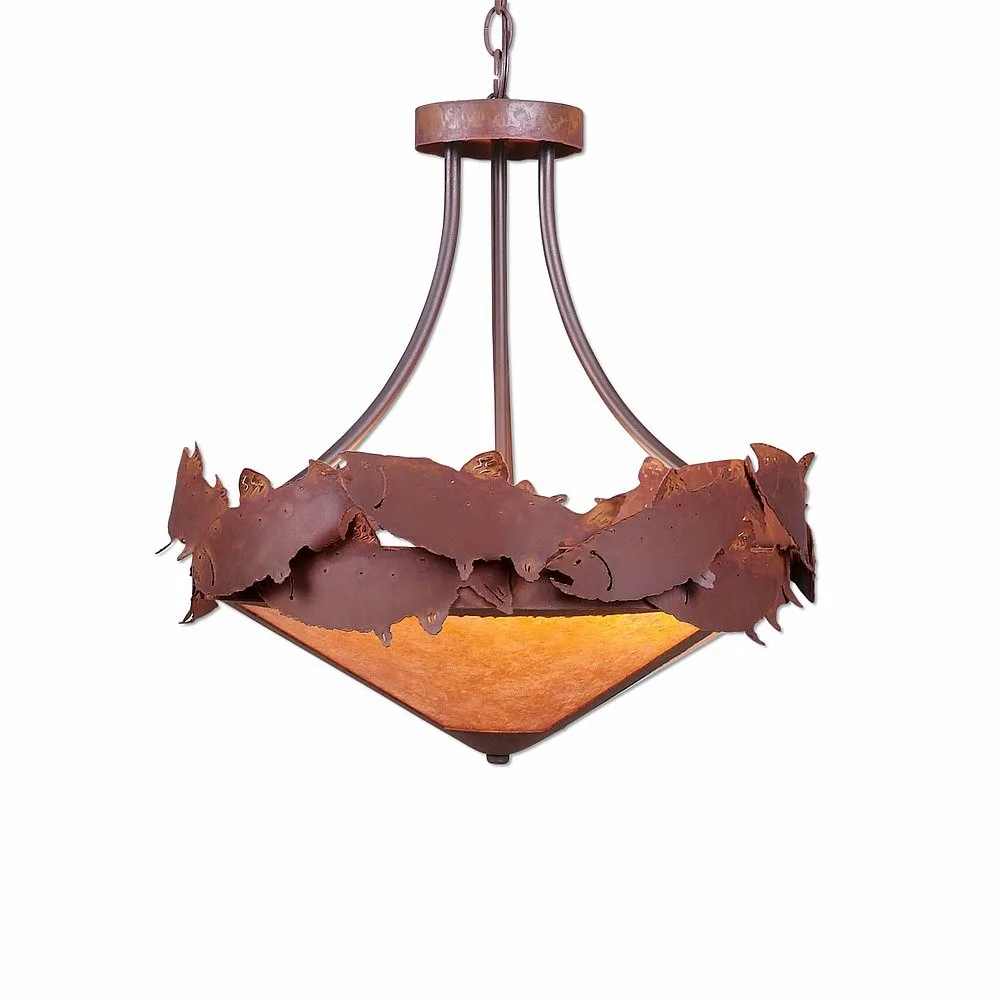 Crestline-Salmon Three Light Chandelier in Rust Patina