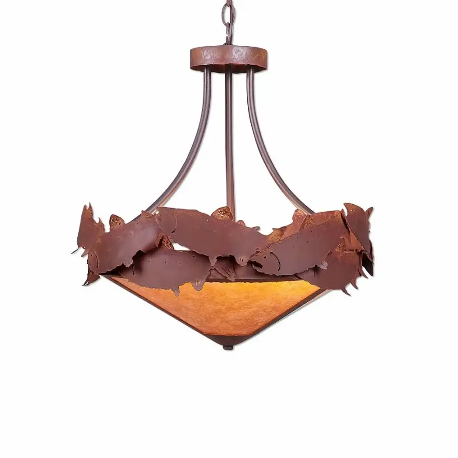 Crestline-Salmon Three Light Chandelier in Rust Patina