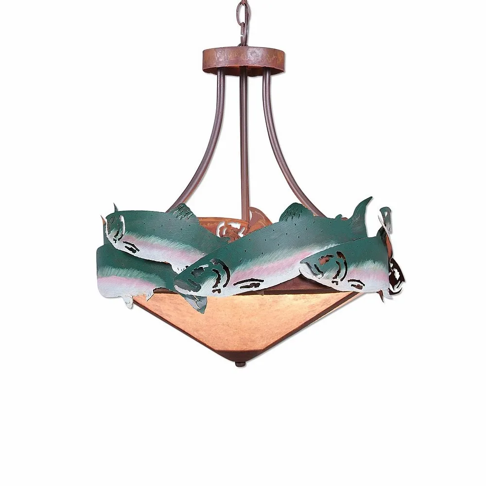 Crestline-Trout Three Light Chandelier in Fish/Rust Patina