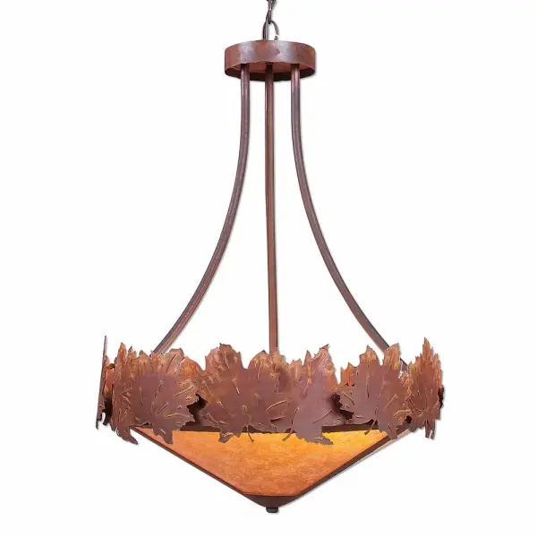 Crestline Maple Leaf Three Light Chandelier in Rust Patina