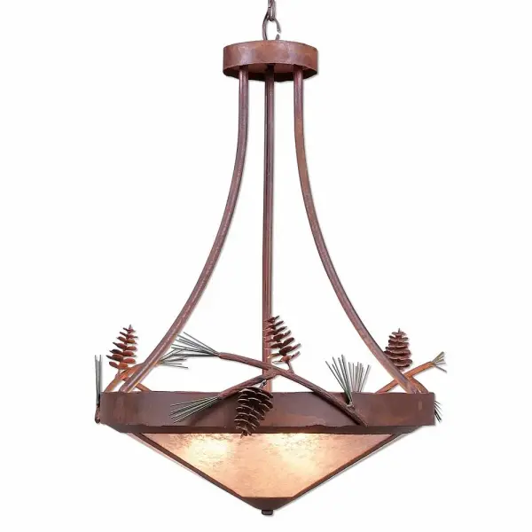 Crestline Pine Cone Three Light Chandelier in Pine Green/Rust Patina