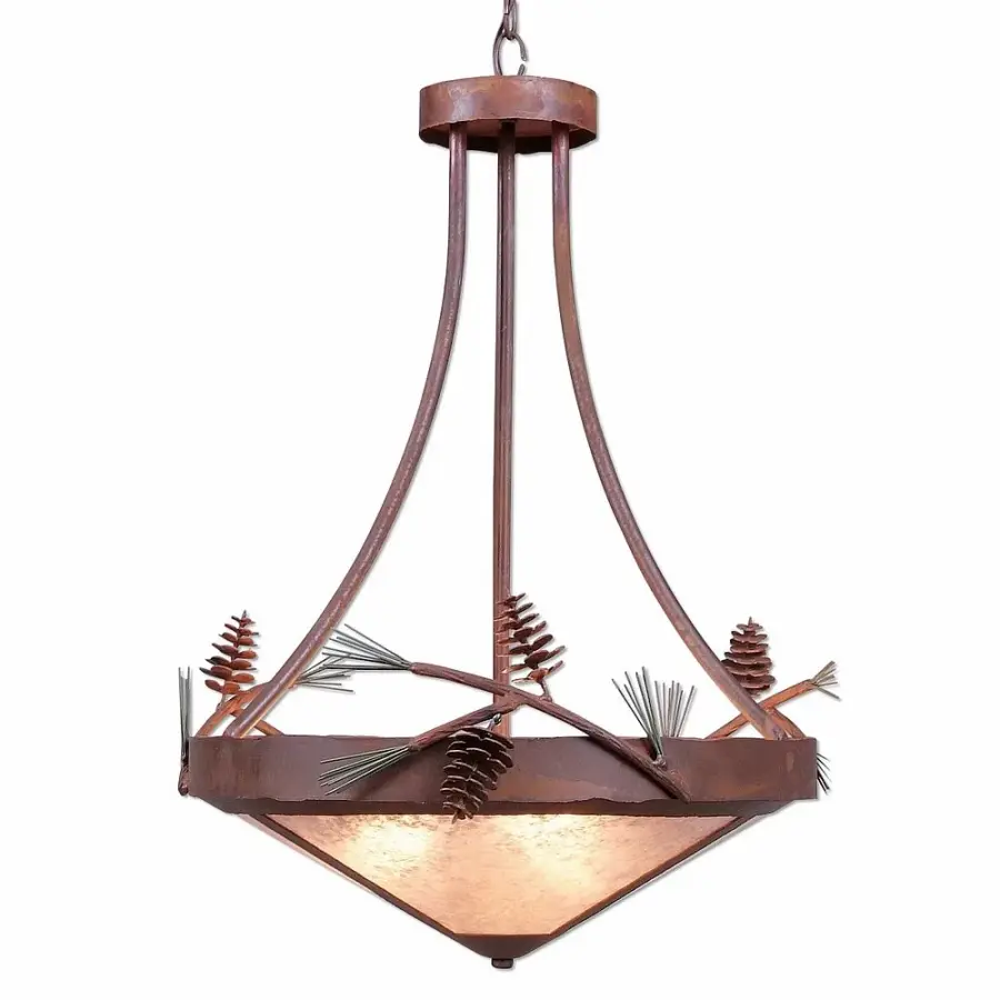 Crestline Pine Cone Three Light Chandelier in Pine Green/Rust Patina