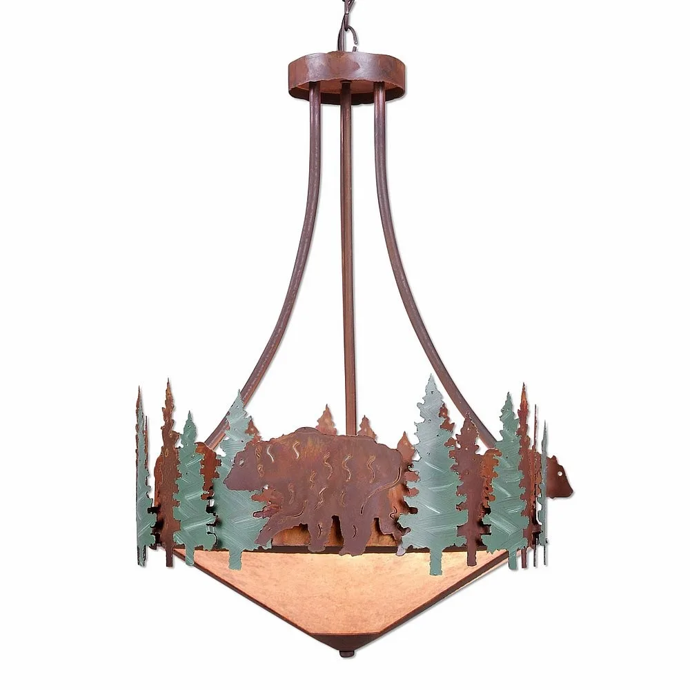 Crestline-Bear Three Light Chandelier in Pine Green/Rust Patina