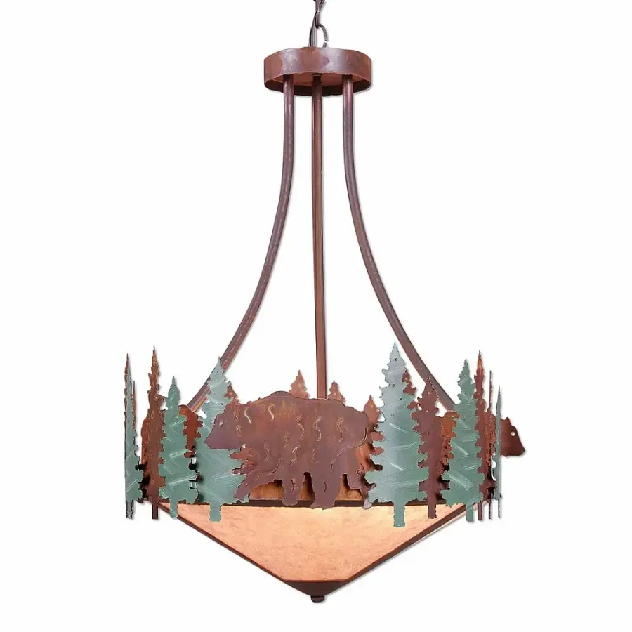 Crestline-Bear Three Light Chandelier in Pine Green/Rust Patina