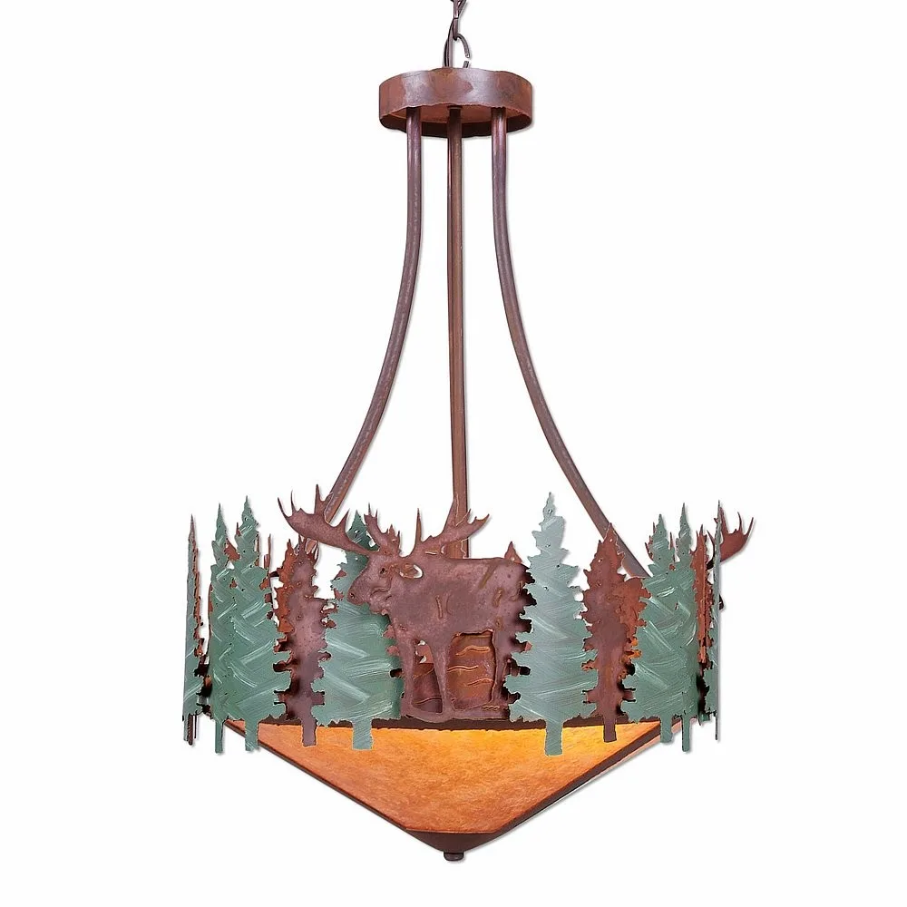 Crestline-Moose Three Light Chandelier in Pine Green/Rust Patina