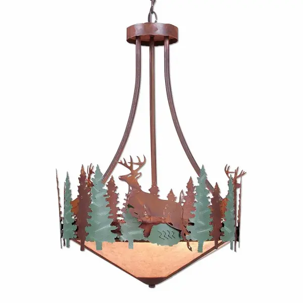 Crestline-Deer Three Light Chandelier in Pine Green/Rust Patina