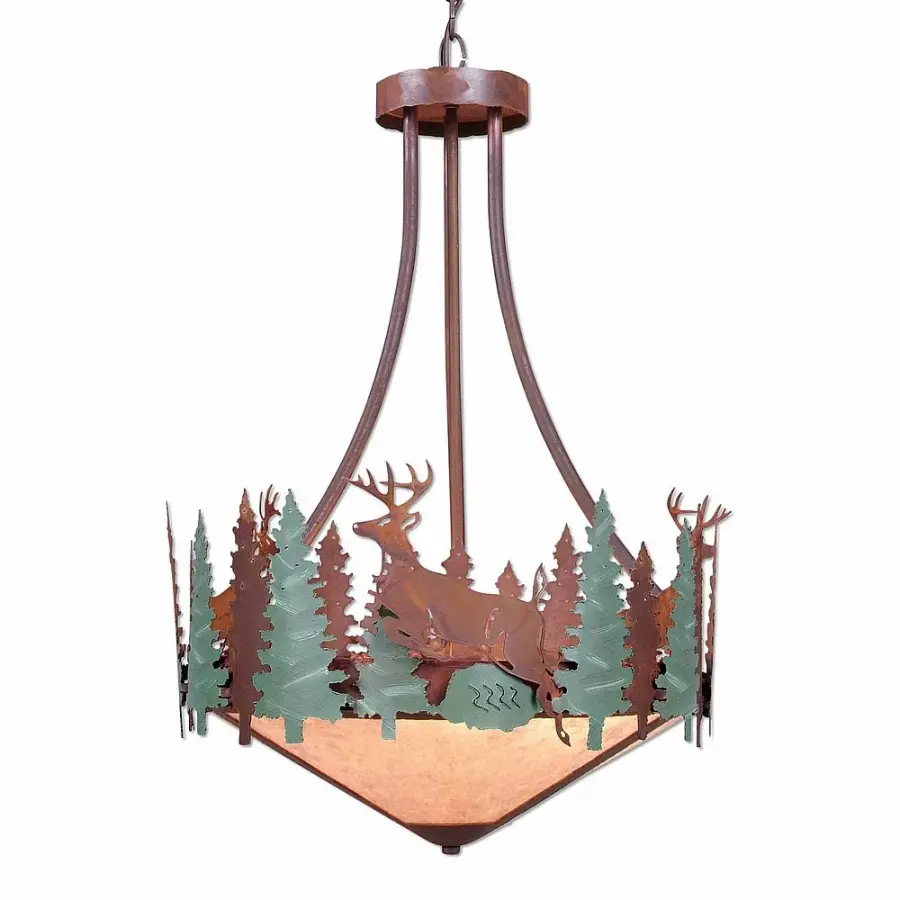Crestline-Deer Three Light Chandelier in Pine Green/Rust Patina